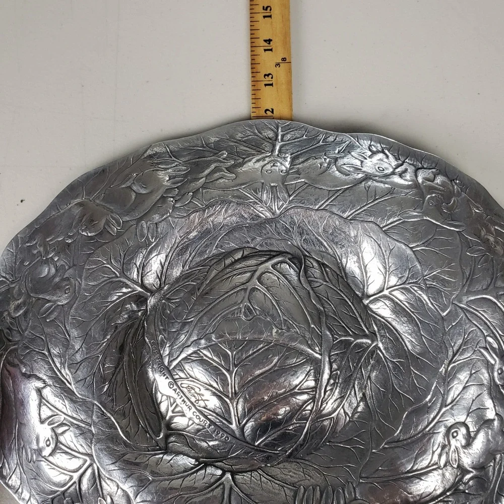 Arthur Court 1990 Vintage Aluminum Cabbage Rabbit Serving Platter 15 Inch Oval
